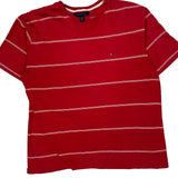 Tommy Hilfiger Striped T-Shirt - XL Red Cotton