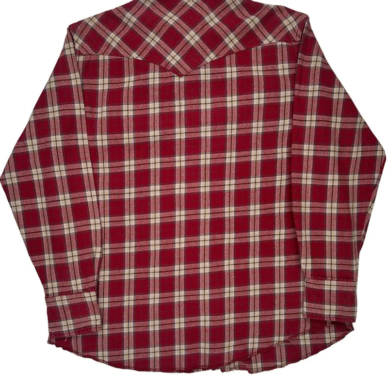 Wrangler Checked Flannel Shirt - Large Red Cotton
