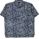 Tommy Hilfiger Floral Hawaiian Shirt - Large Blue Cotton