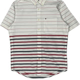 Tommy Hilfiger Striped Short Sleeve Shirt - Small White Cotton