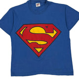 Superman Anvil Single Stitch T-Shirt - Medium Blue Cotton