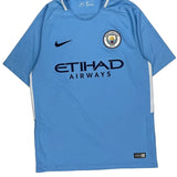 Manchester City 2017/18 Home Nike Football Football Shirt - Medium Blue Polyester