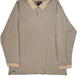 Chaps Ralph Lauren Striped Long Sleeve Polo Shirt - XL Beige Cotton Blend