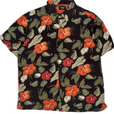 Haggar Floral Hawaiian Shirt - Large Black Cotton