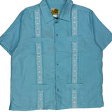 Guayabera Short Sleeve Shirt - XL Blue Polyester Blend