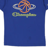 Champion Spellout T-Shirt - Large Blue Cotton