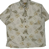 Caribbean Joe Floral Hawaiian Shirt - Large Beige Silk Blend