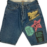 No C.O.D. Unbranded Graphic Denim Shorts - 30W 11L Blue Cotton