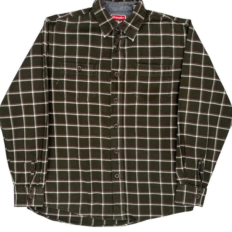 Wrangler Checked Flannel Shirt - Medium Green Cotton