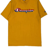 Champion Spellout T-Shirt - Large Yellow Cotton