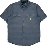 Carhartt Striped Short Sleeve Shirt - Medium Blue Cotton