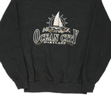 Made in USA Ocean City Maryland Jerzees Sweatshirt - Medium Black Cotton Blend