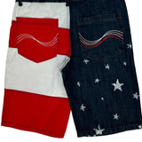 American Flag Qruel Graphic Denim Shorts - 40W 13L Blue Cotton