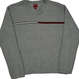 Vintage Hilfiger Denim Striped Jumper - Large Grey Cotton