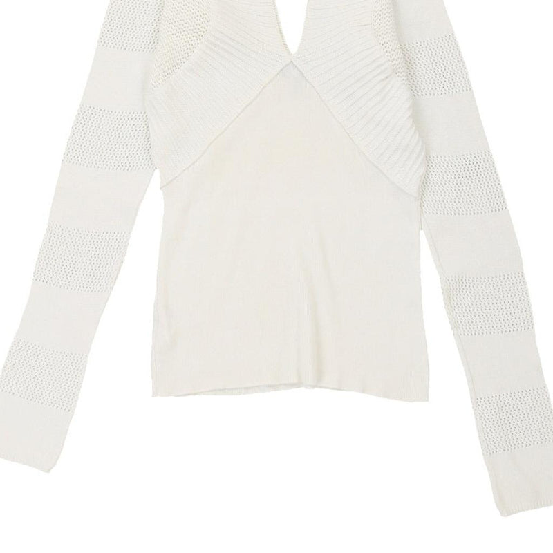 Armani Jeans V-neck Jumper - Large White Cotton