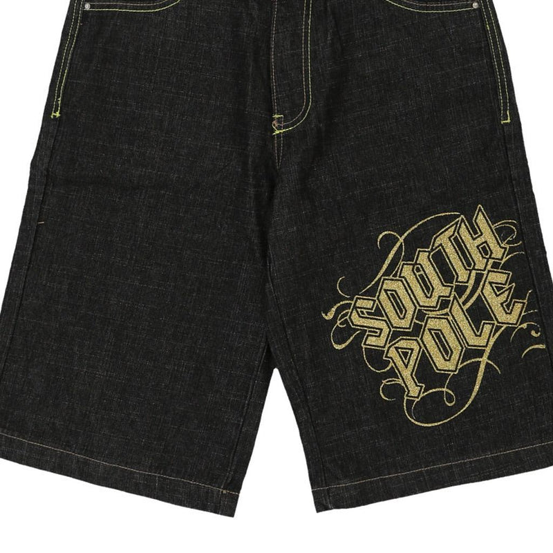 South Pole Embroidered Denim Shorts - 29W UK 12 Black Cotton