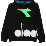 Age 11-12 Diadora Spellout Hoodie - Medium Black Cotton Blend