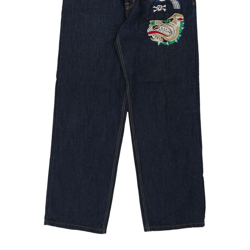 2009 Ed Hardy Embroidered Jeans - 40W 34L Blue Cotton