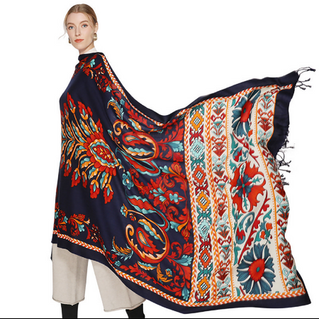 Anyyou 100% Pure Merino Wool Rose Red Poncho for Women Winter Large Scarf Pashmina Shawl Bandana Neck Wrap