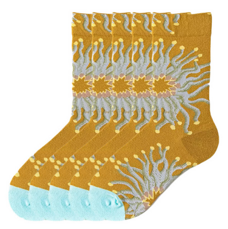 Anyfootwear 5 Pairs Size 5-9 Unisex Long Socks Cartoon Grey Flower Nature Print Design Warm Winter Socks Comfortable Casual Foot Accessories