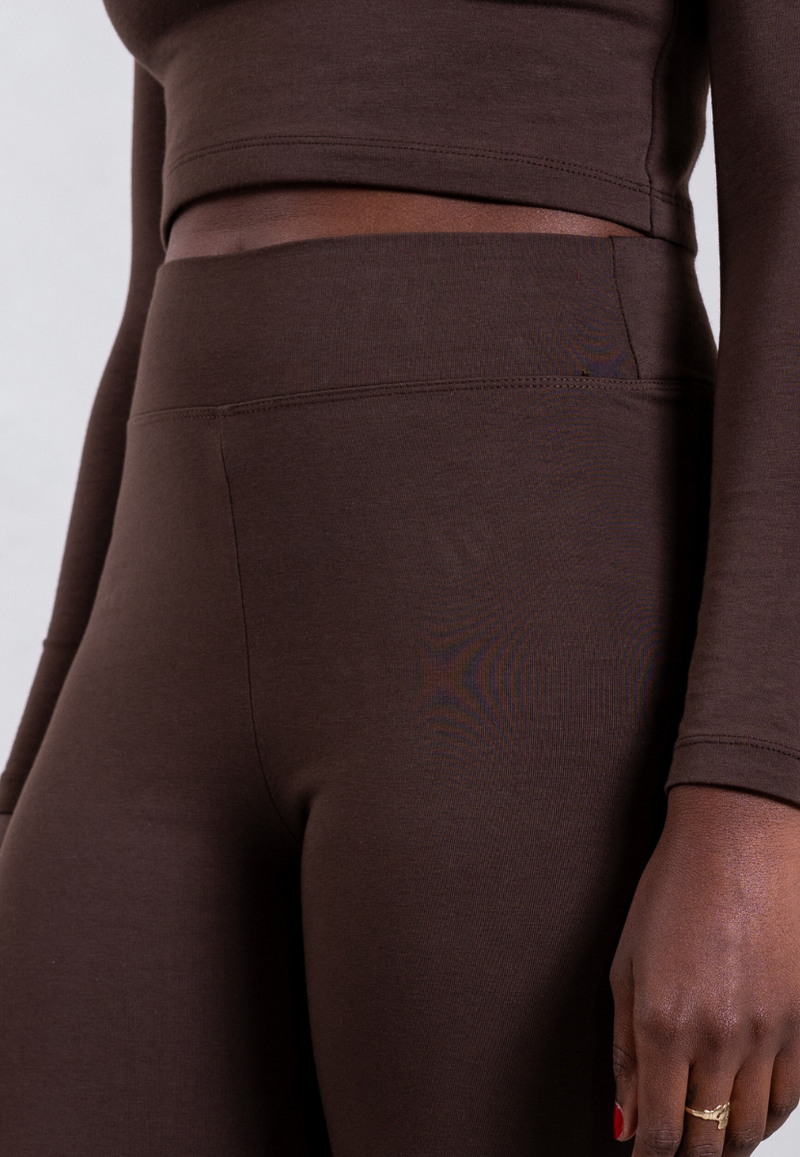 Organic Cotton Flared Leggings, Hot Fudge