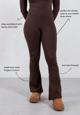 Organic Cotton Flared Leggings, Hot Fudge