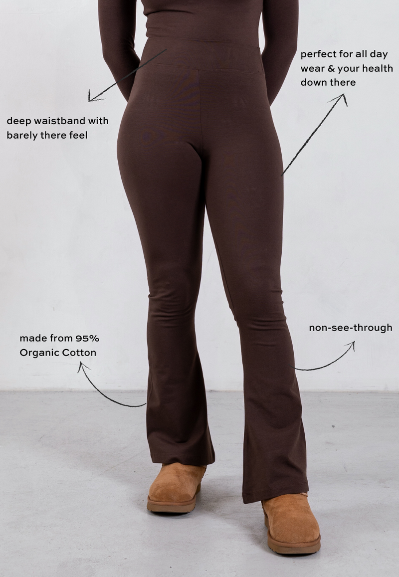 Organic Cotton Flared Leggings, Hot Fudge
