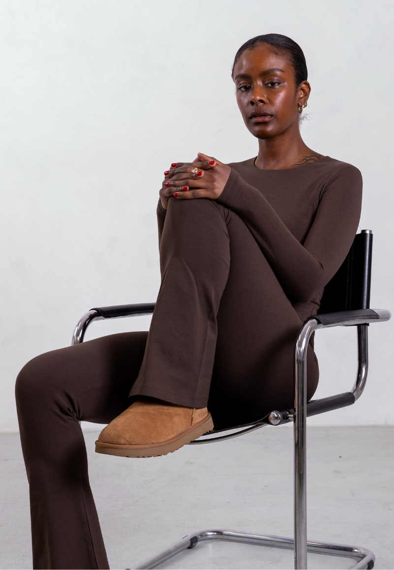 Organic Cotton Flared Leggings, Hot Fudge