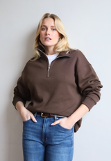 Organic Cotton Quarter Zip Sweatshirt, Hot Fudge