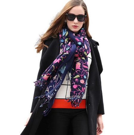 Anyyou 100% Pure Merino Wool Navy Blue Poncho for Women Winter Large Scarf Pashmina Shawl Bandana Neck Wrap