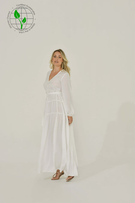 White French Chiffon Long Sleeve Maxi Dress