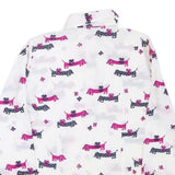 Womens White & Pink Dog Print Shirt Long Sleeve Point Collar S Polyester Blend