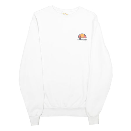ELLESSE Womens White Sweatshirt Crew Neck UK 8 Cotton Blend Pullover Casual