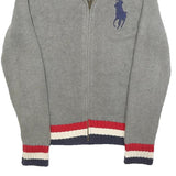 POLO RALPH LAUREN Womens Grey Navy & Red Patterned Cotton Jumper Zip Up Cable