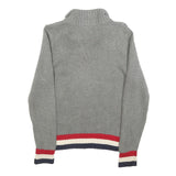 POLO RALPH LAUREN Womens Grey Navy & Red Patterned Cotton Jumper Zip Up Cable