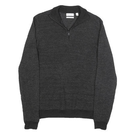 CALVIN KLEIN Mens Black Patterned Pullover Jumper Zip Neck M Cotton Blend Knit