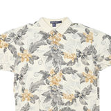 NAUTICA Mens Cream & Grey Floral Print 2XL Cotton Blend Short Sleeve Polo Shirt