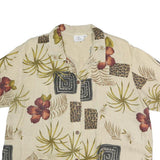 HOT COTTON Womens Beige Floral Print Shirt Short Sleeve Collared XL Cotton Blend