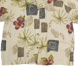 HOT COTTON Womens Beige Floral Print Shirt Short Sleeve Collared XL Cotton Blend
