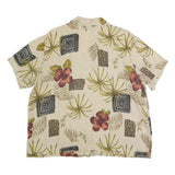 HOT COTTON Womens Beige Floral Print Shirt Short Sleeve Collared XL Cotton Blend