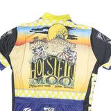 VOLEA Mens Blue Black & Yellow Holstein Graphic T-Shirt L Short Sleeve 1/4 Zip
