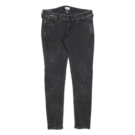TOMMY HILFIGER Womens Jeans Black Slim Skinny Denim Medium W30 L32 Stylish Zip