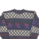 PAUSE Womens Blue Patterned Jumper Round Neck Chunky Knit S Wool Blend