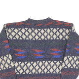 PAUSE Womens Blue Patterned Jumper Round Neck Chunky Knit S Wool Blend