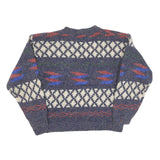 PAUSE Womens Blue Patterned Jumper Round Neck Chunky Knit S Wool Blend