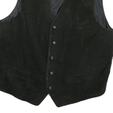 Mens Black Suede Coach Jacket XL Woven Classic Sleeveless Button Formal