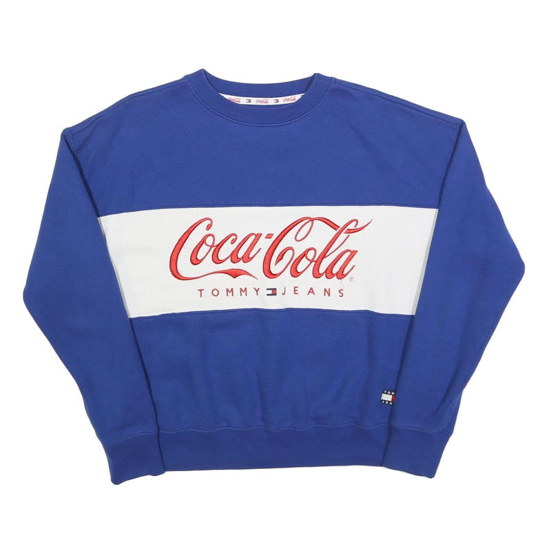 TOMMY JEANS Mens Blue & White Coca-Cola Crew Neck S Sweatshirt Embroidered Logo