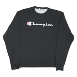 CHAMPION Mens Black Crew Neck M Logo Print Cotton Blend Sweatshirt