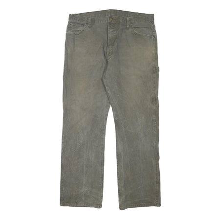 DICKIES Mens Regular Fit Cotton Blend Grey Workwear Trousers W36 L30 Utility Zip