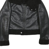Womens Black Faux Shearling Collar Jacket XS Polyester Blend Zip Coat Outerwear